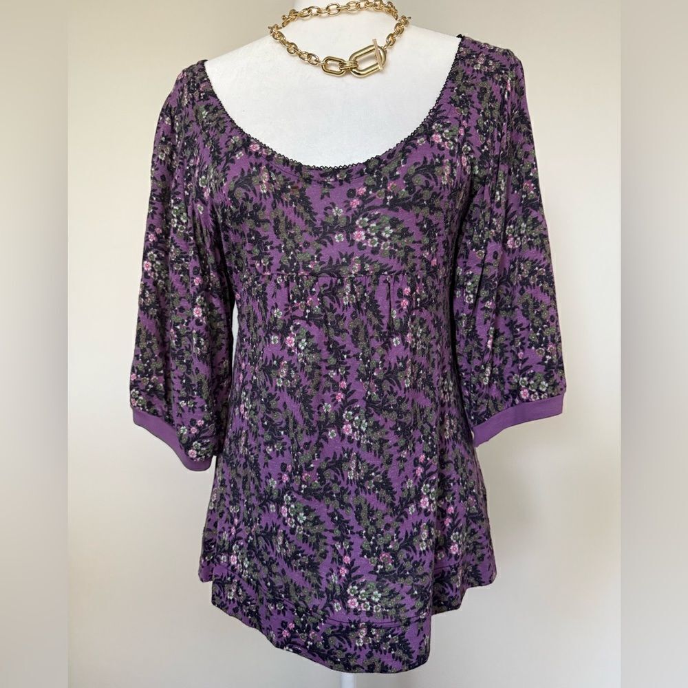 Free People Floral Purple Women's Top Size Small